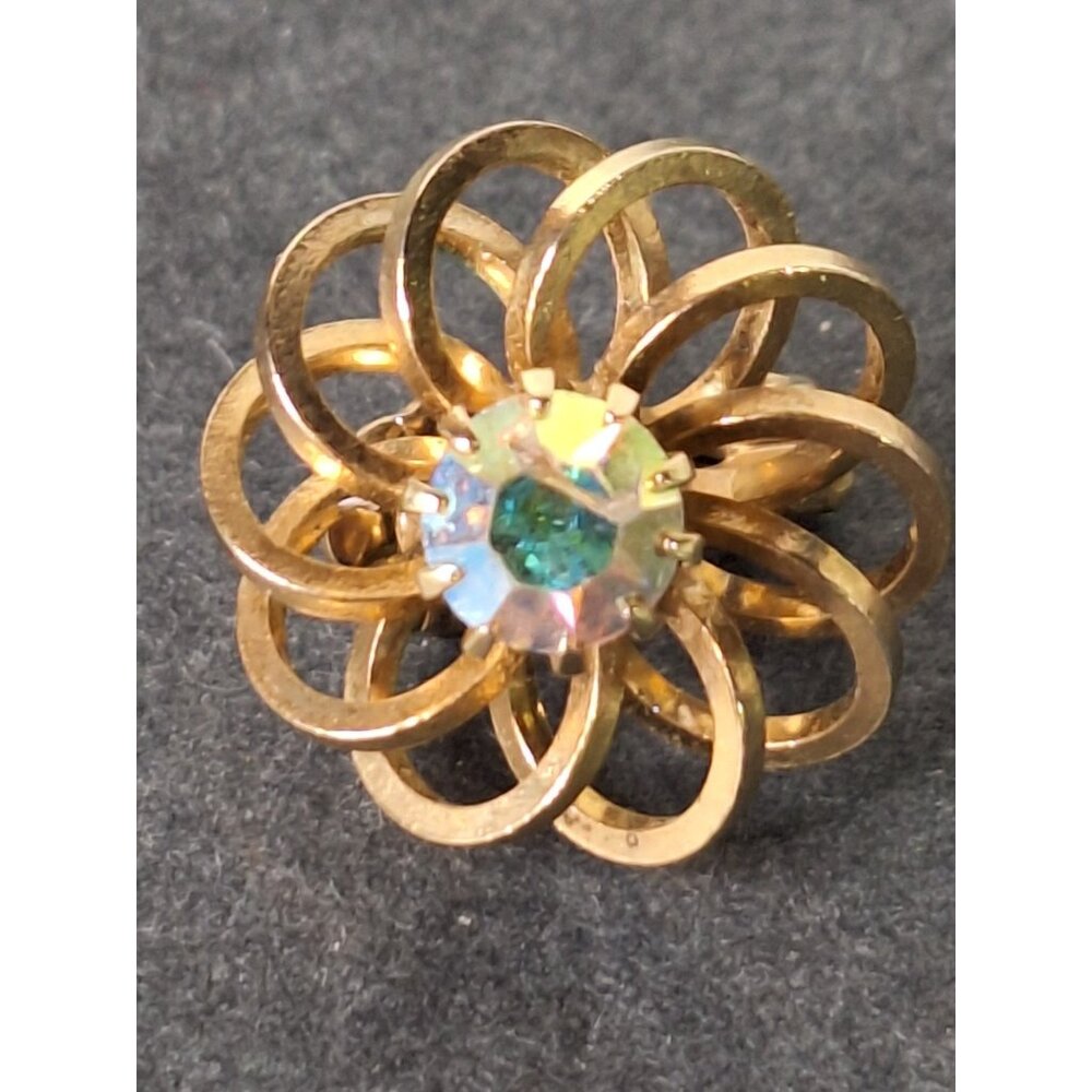 Vintage 1969 Signed Sarah Coventry  Mystic Blue Rivoli Floral Brooch & Earrings - Picture 16 of 16